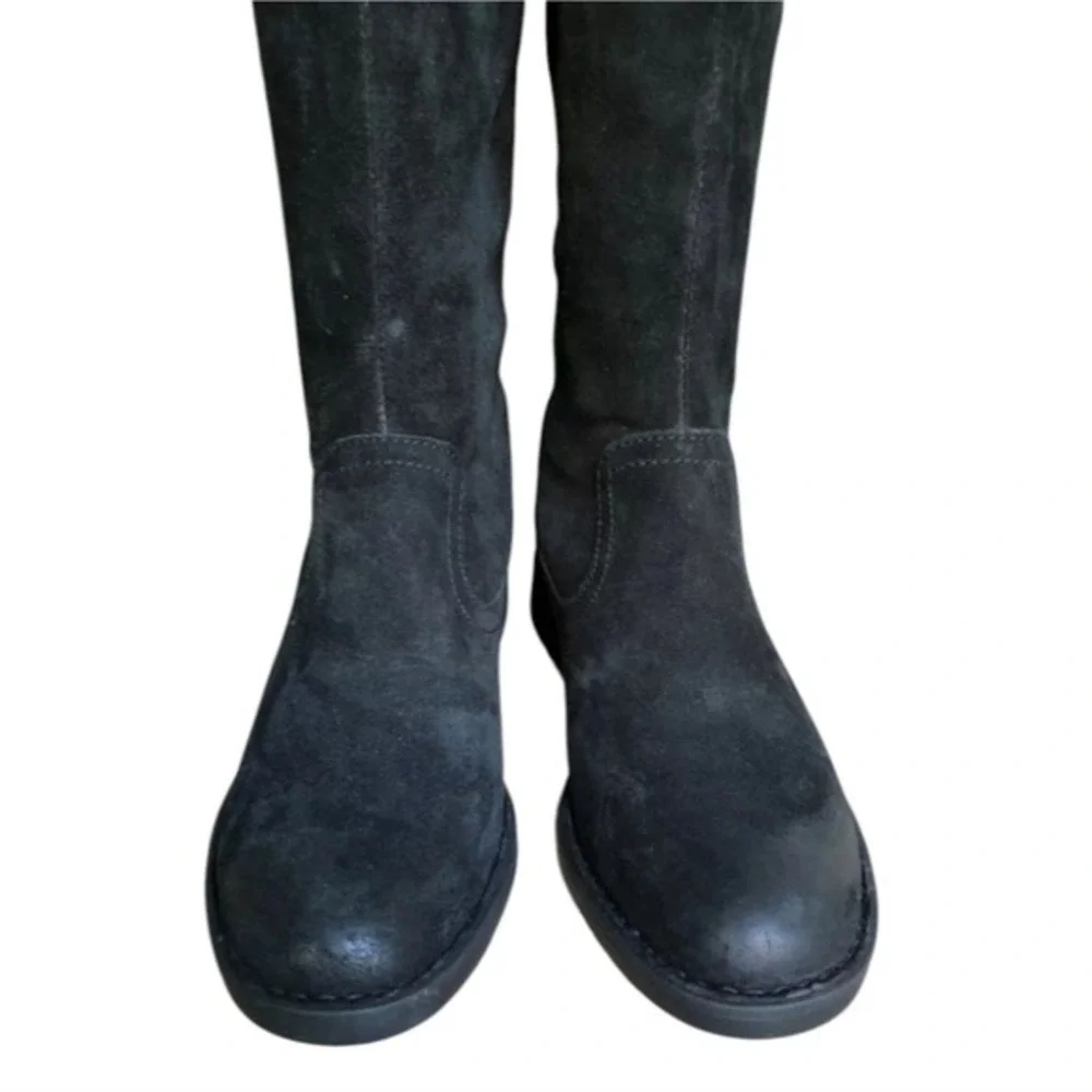 Born Black Suede Over the Knee Boots Leopard Lining Tall Fashion Stylish Sz 7‎
